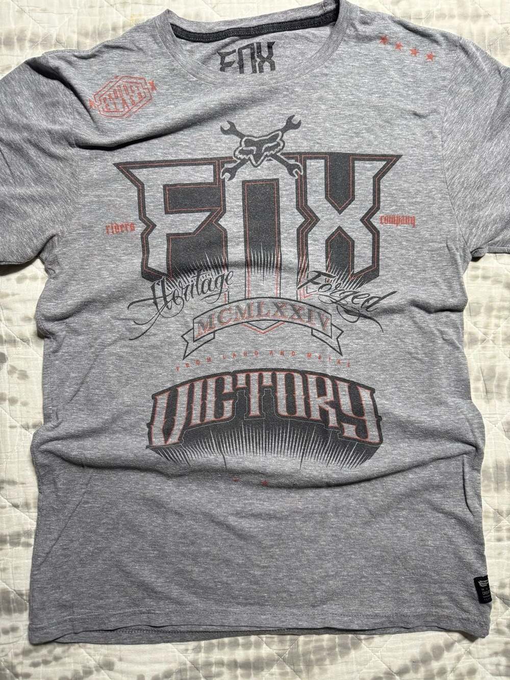 Fox Racing Heritage Forged Moto T-Shirt Size M Gray Graphic Tee